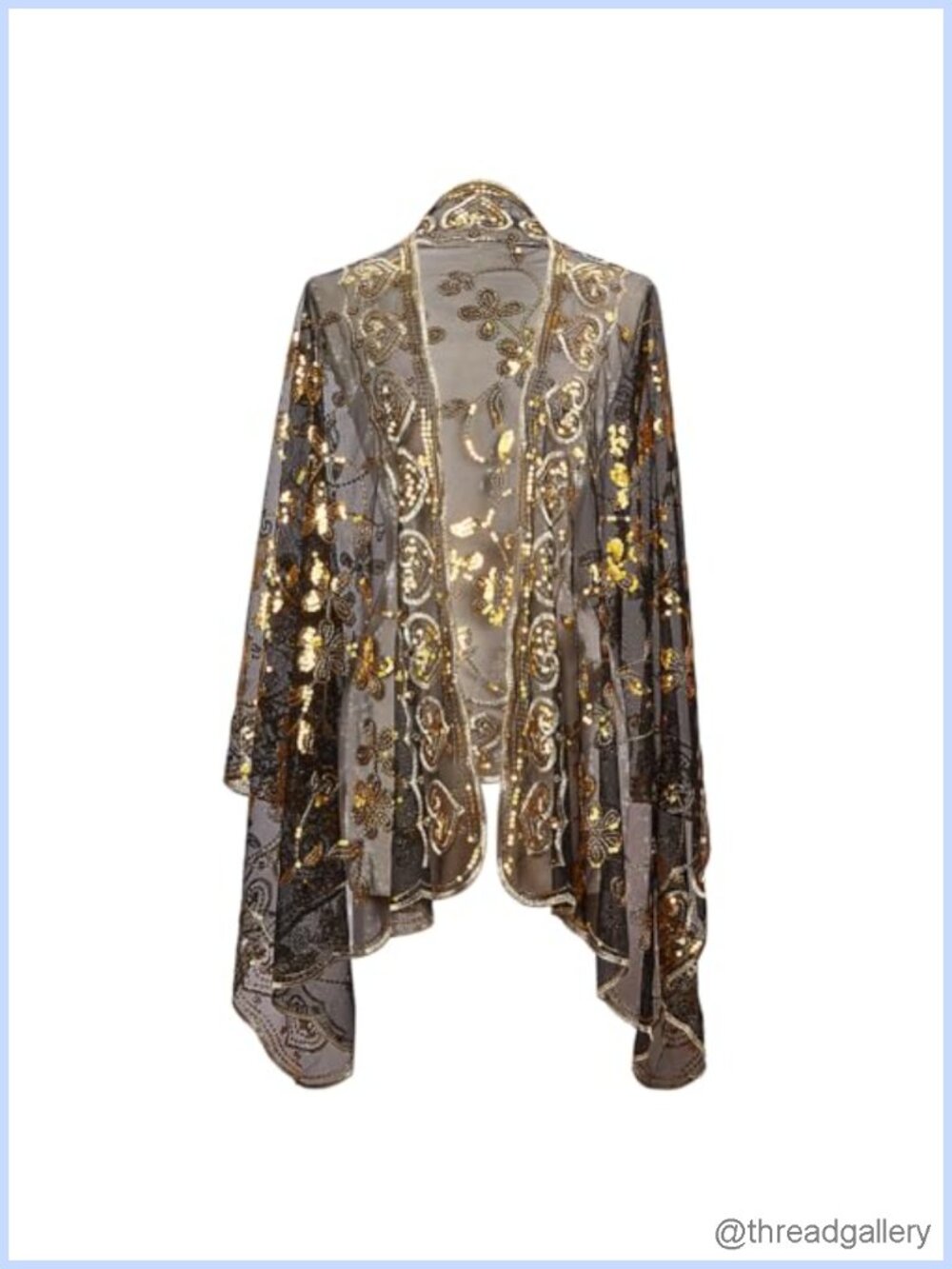 Floral Lace Embroidered Shawl Wrap Sequin Scarf Cape Vintage 1920s Pashmina for